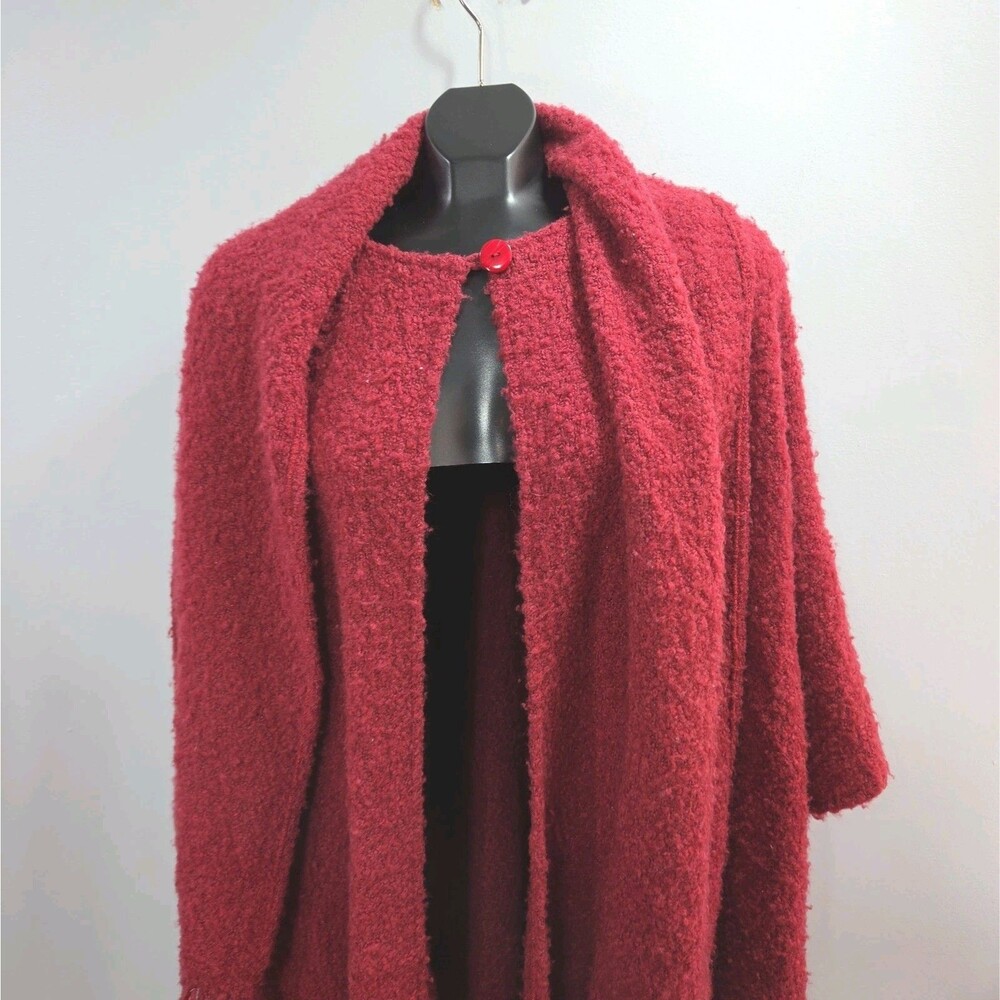 Branigan Weavers Red Cape Poncho Wrap Boucle Knit w/Scarf One Size Ireland Wool